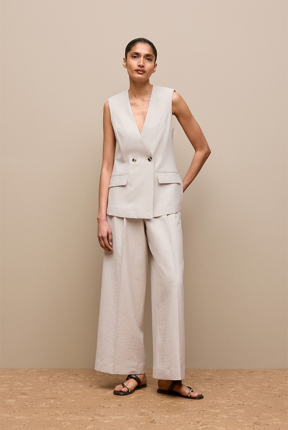 Linen Blend Tailored Vest