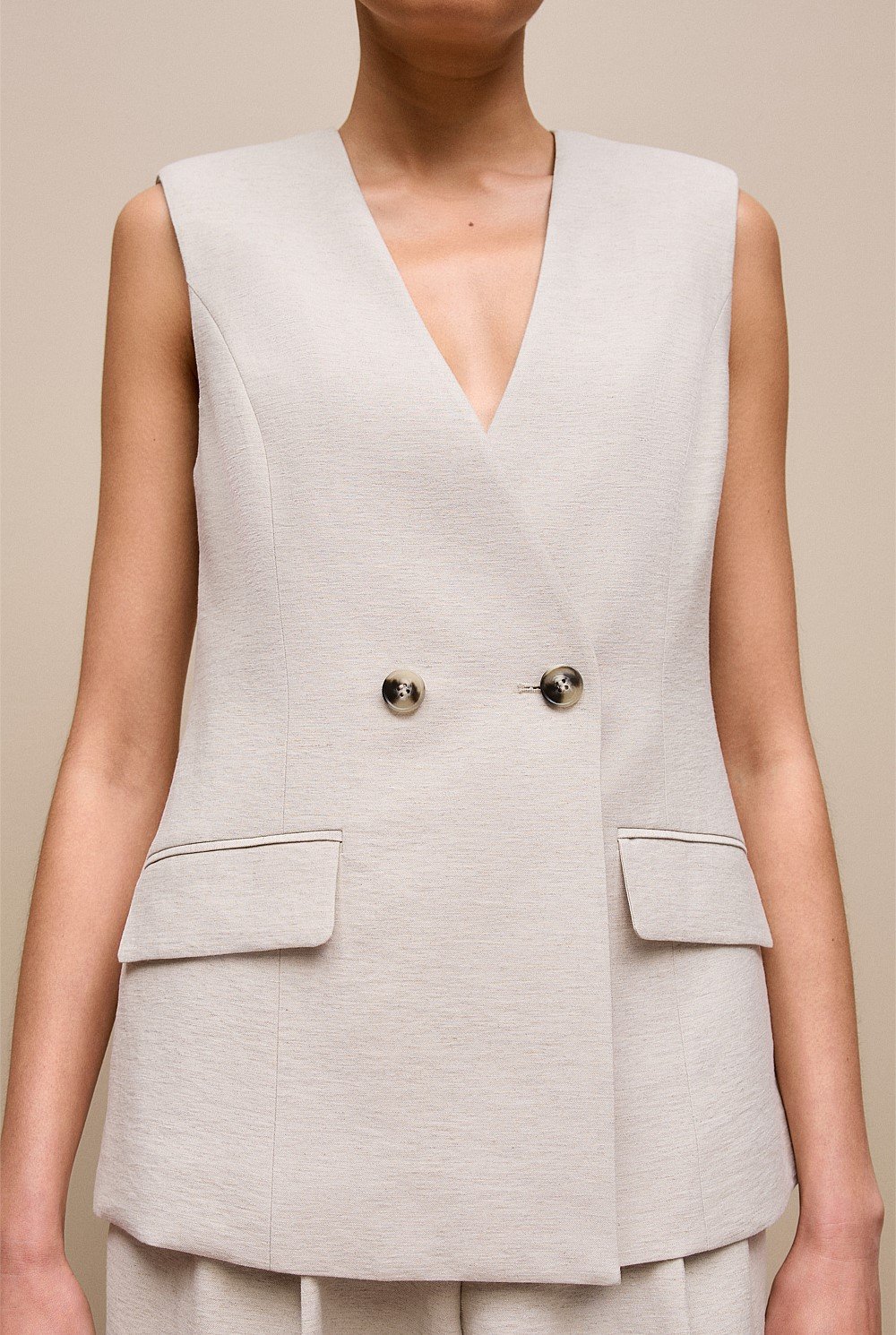 Linen Blend Tailored Vest