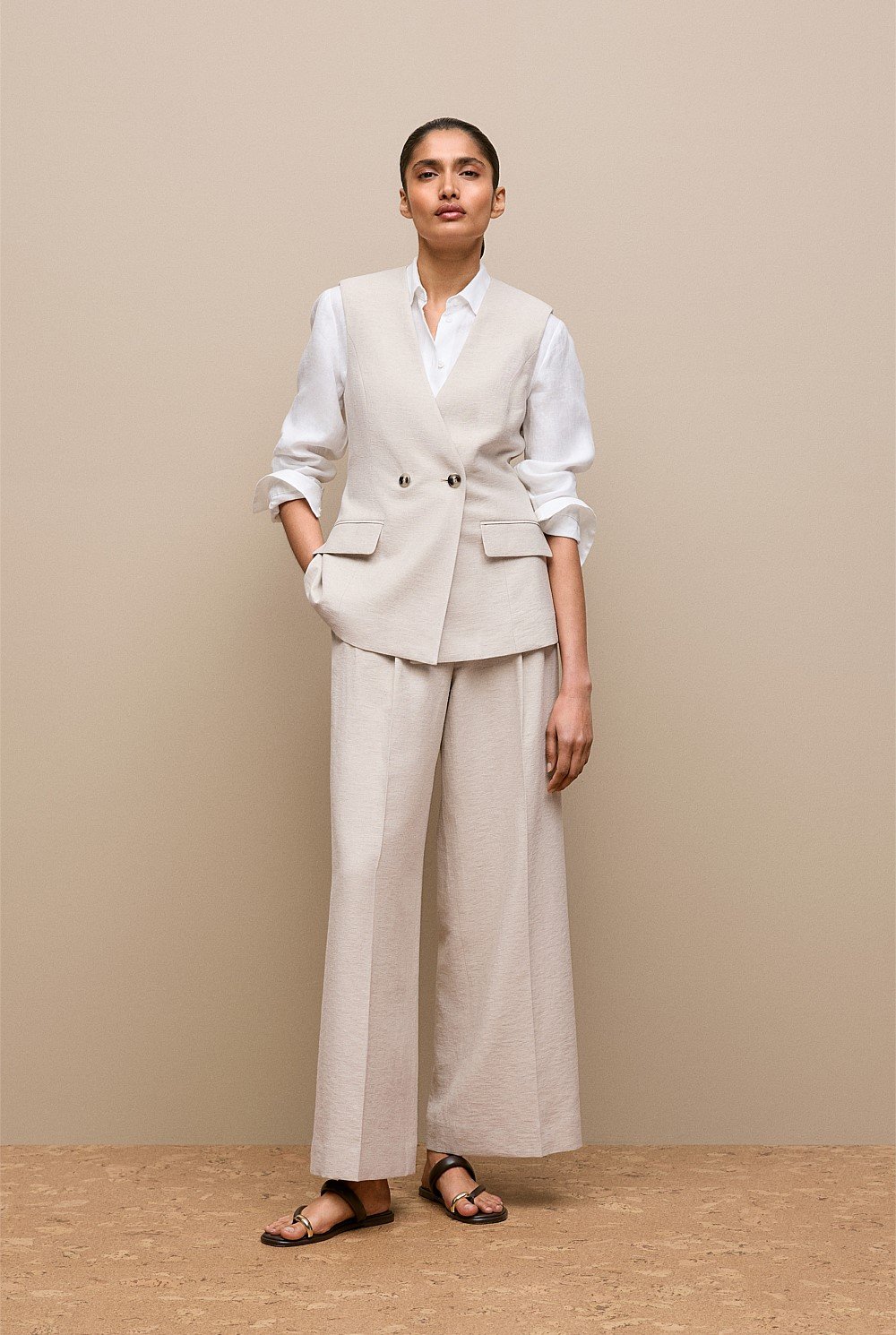 Linen Blend Tailored Vest