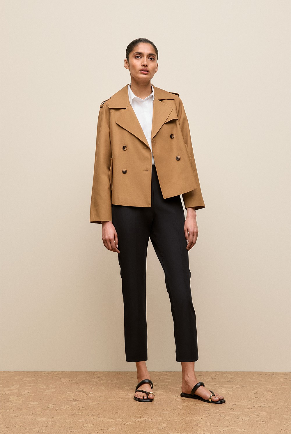 Cotton Twill Cropped Swing Trench