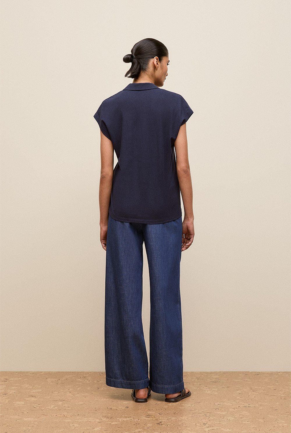 Linen Cotton Relaxed Cap Sleeve Polo