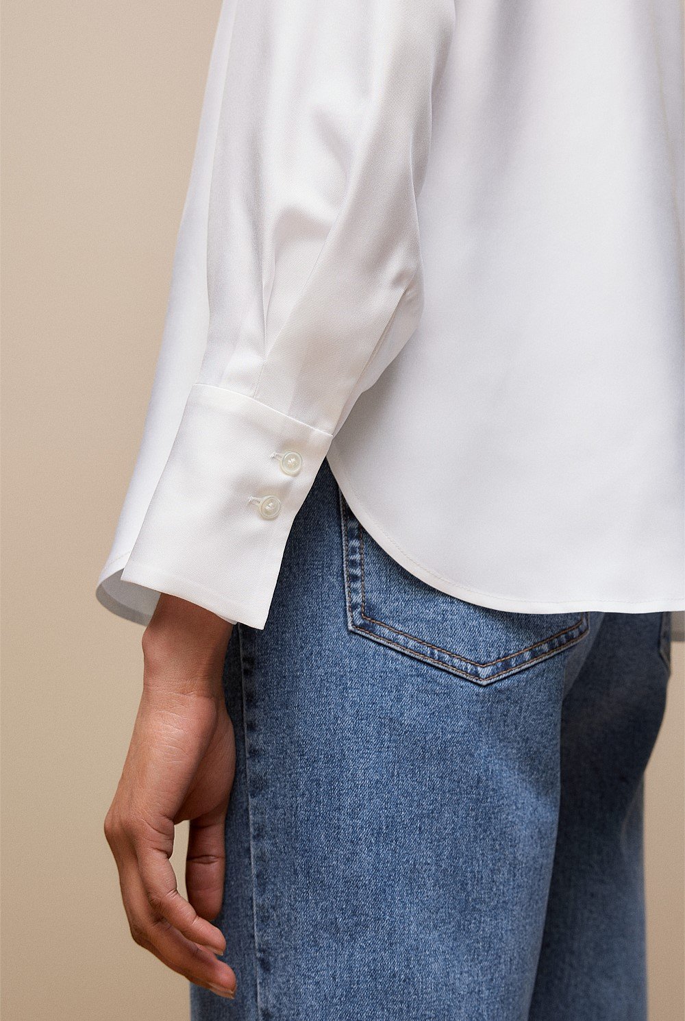 Silk Twill Collarless V Neck Blouse