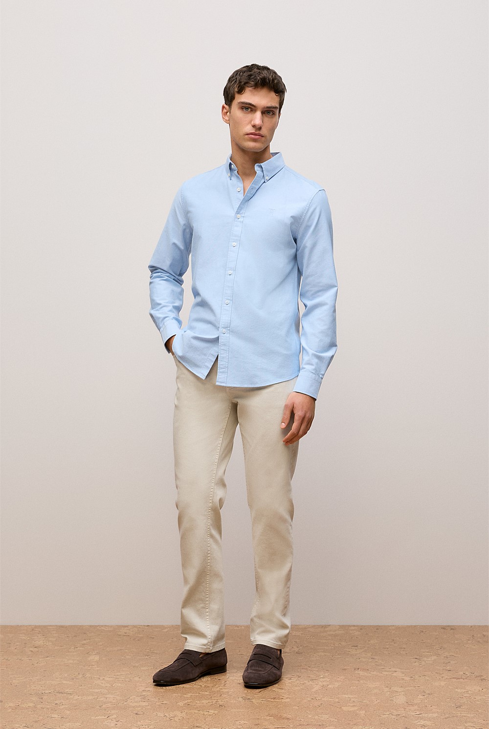 Regular Fit Yarn Dyed Cotton Monogram Oxford Shirt