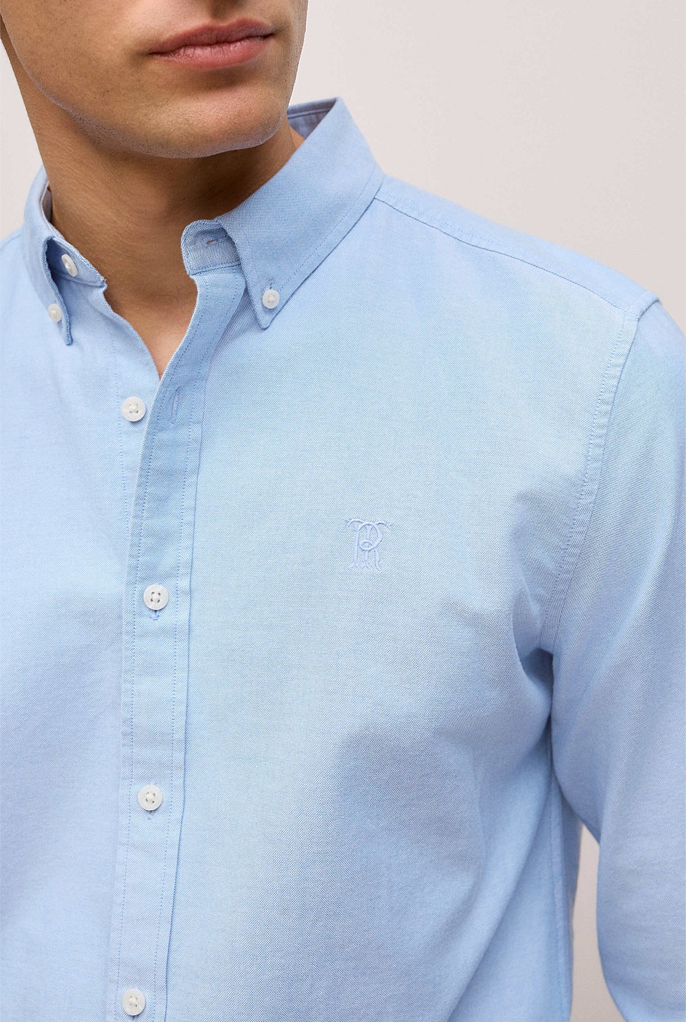 Regular Fit Yarn Dyed Cotton Monogram Oxford Shirt