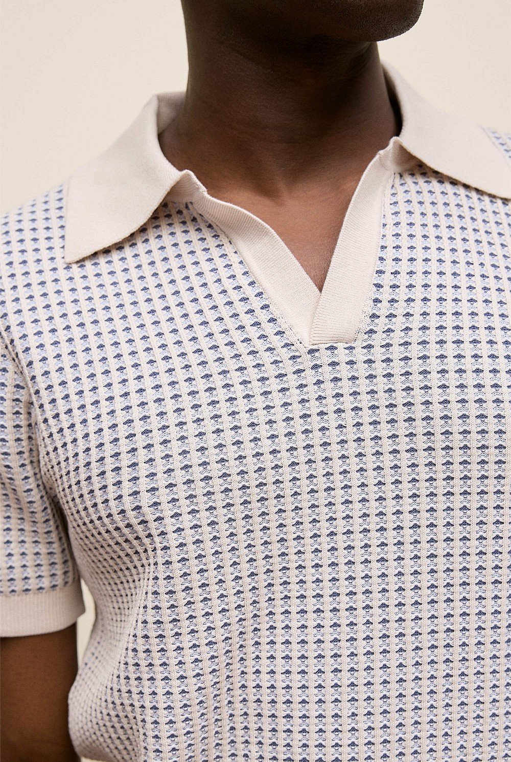 Texture Knit Collared Short Sleeve Polo