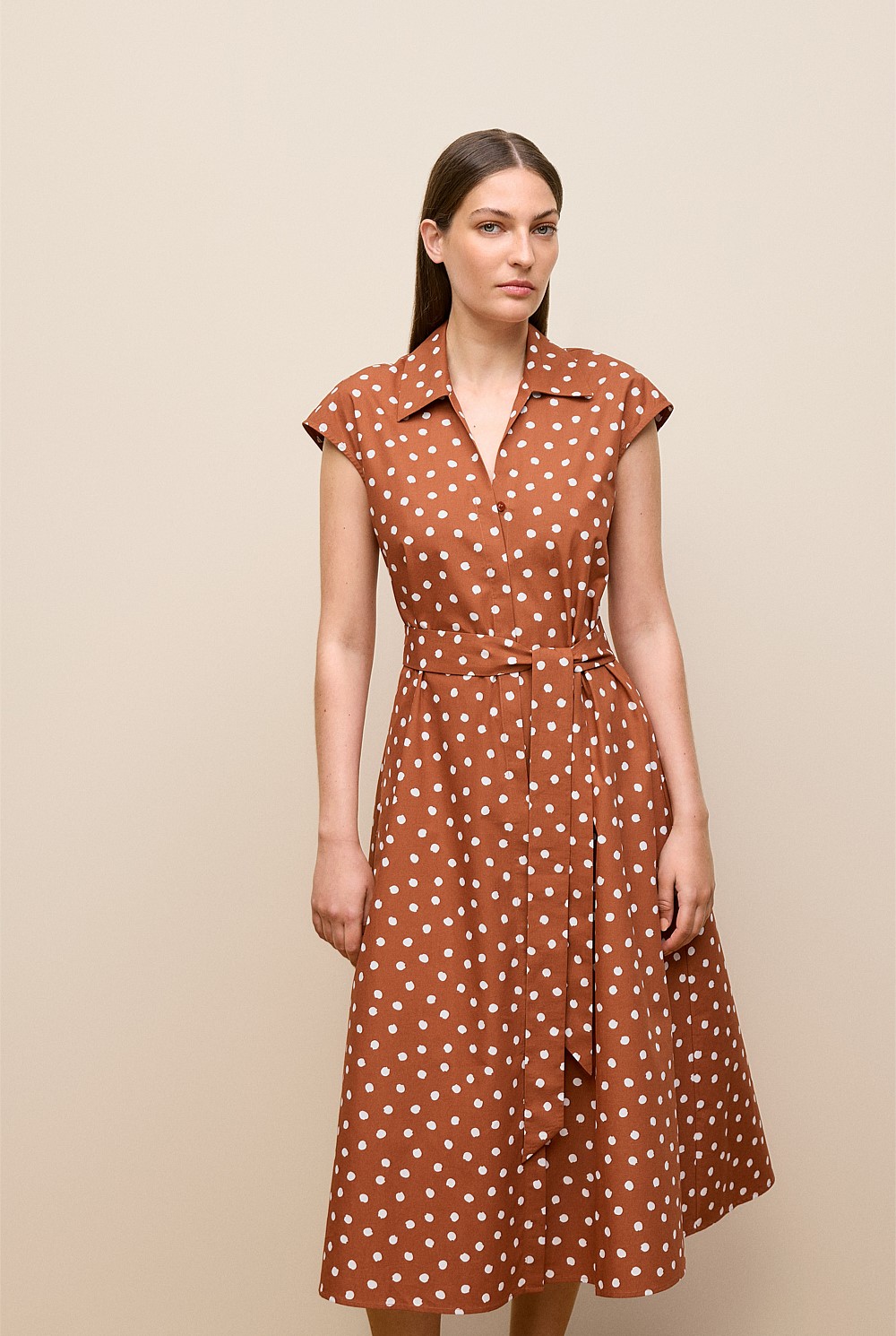 Spot Poplin Cap Sleeve Shirt Dress