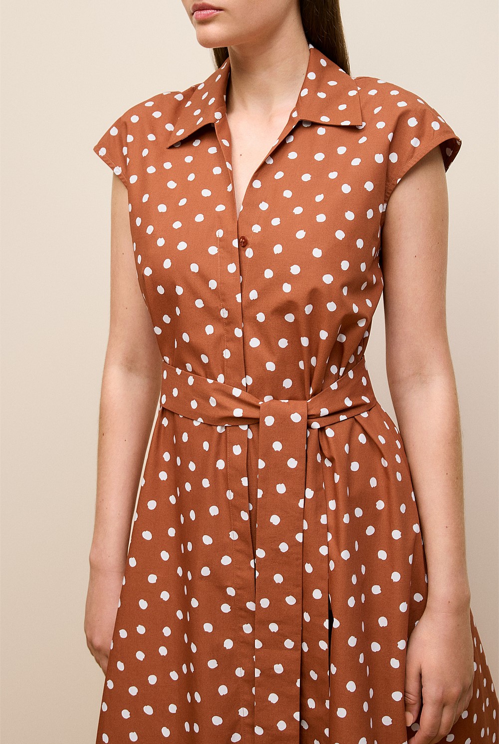 Spot Poplin Cap Sleeve Shirt Dress