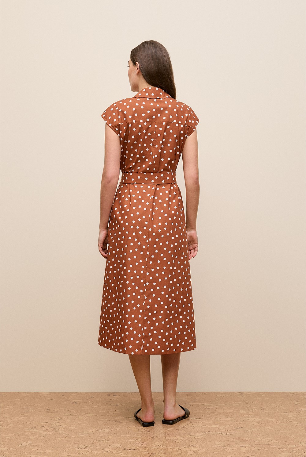 Spot Poplin Cap Sleeve Shirt Dress