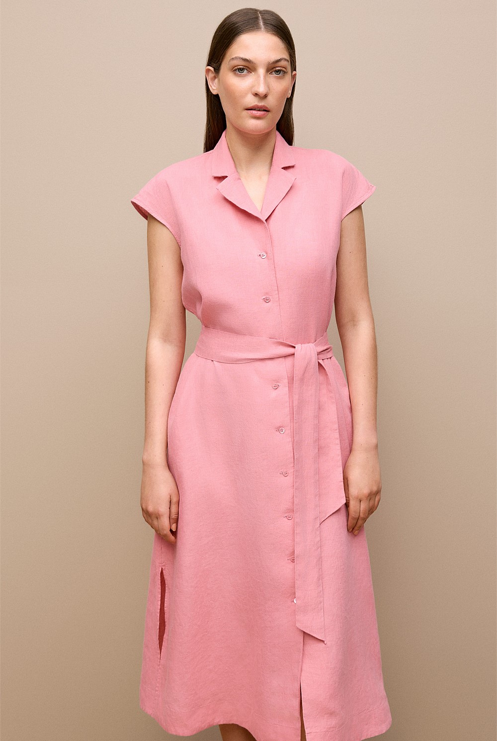 Linen Cap Sleeve Shirt Dress