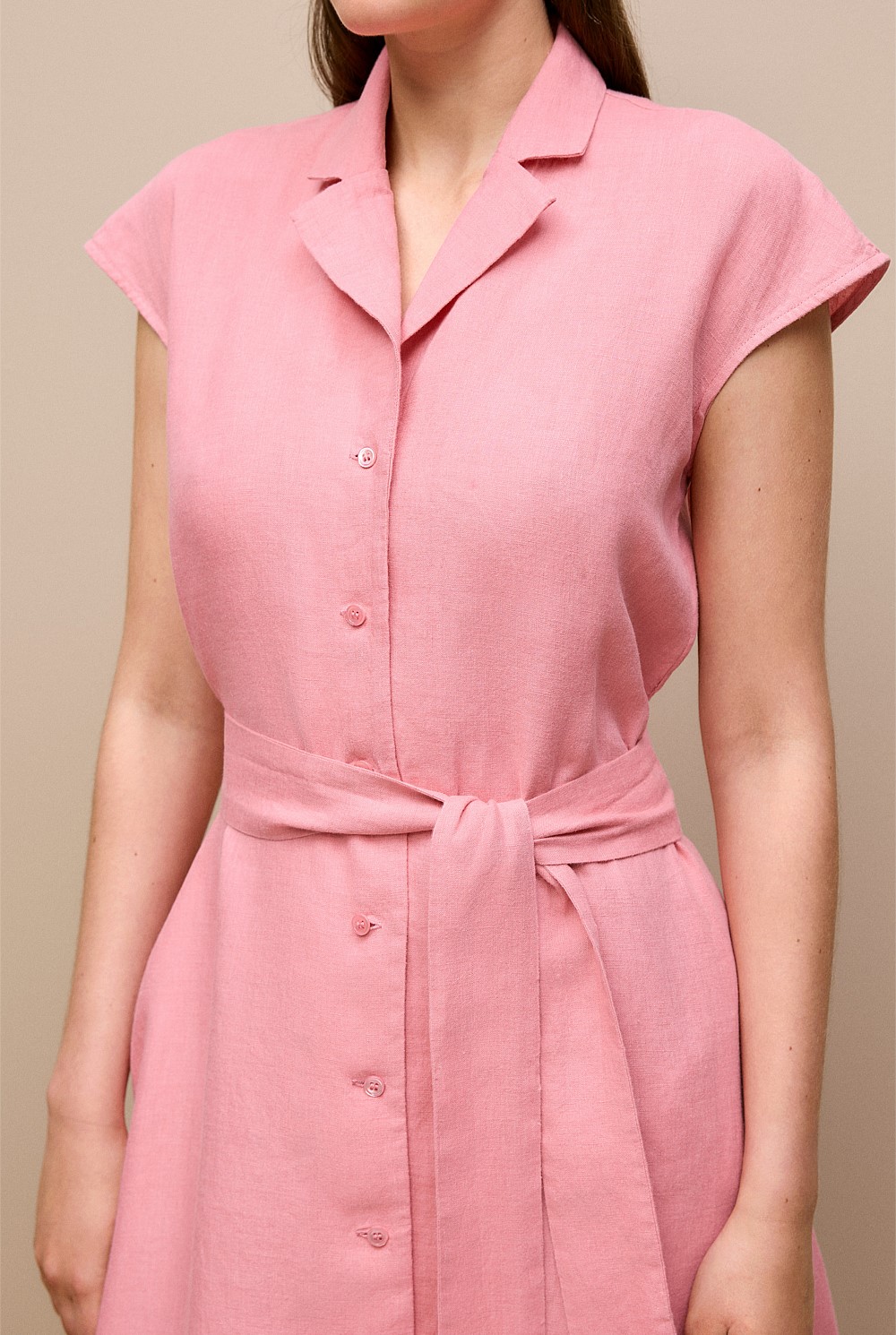 Linen Cap Sleeve Shirt Dress