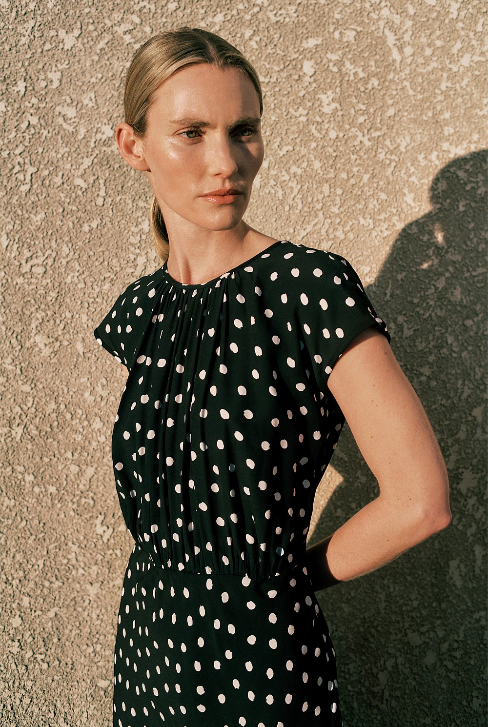 Spot Crepe Bias Cut Dress