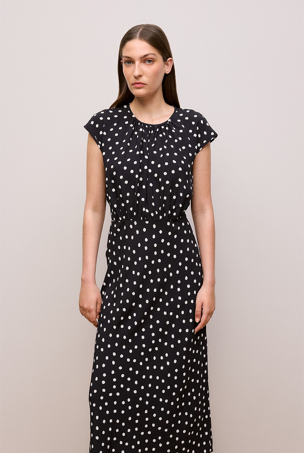 Spot Crepe Bias Cut Dress