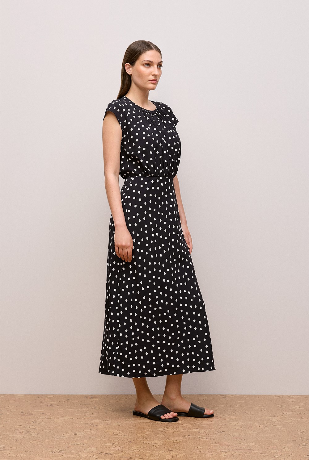 Spot Crepe Bias Cut Dress