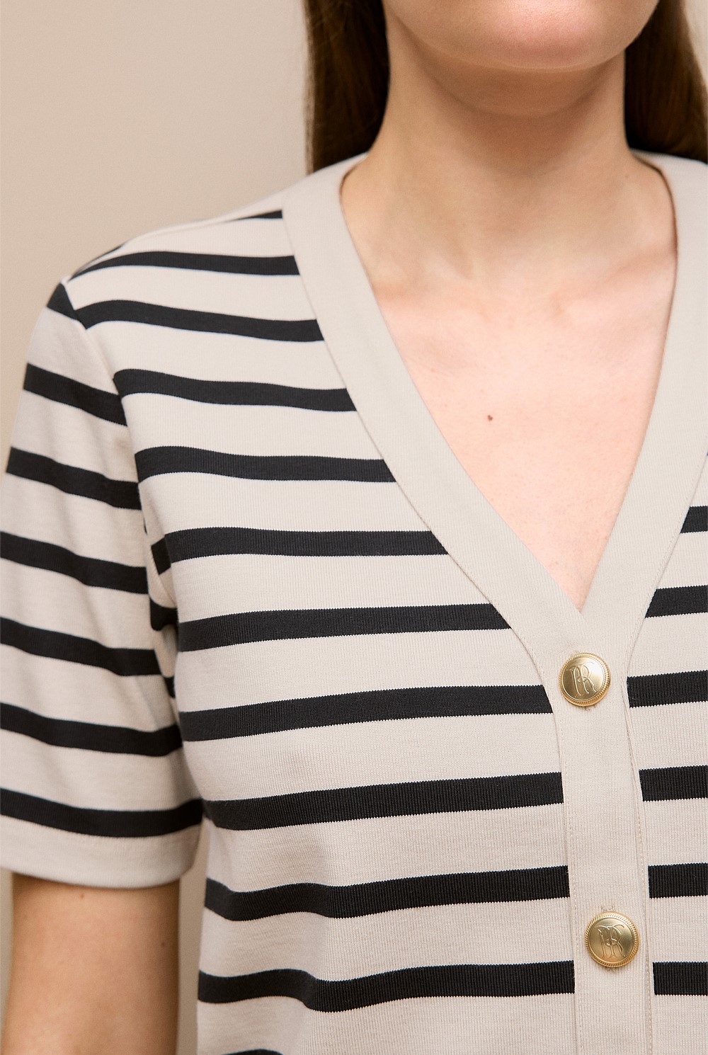 Stripe Rib Button Through Top