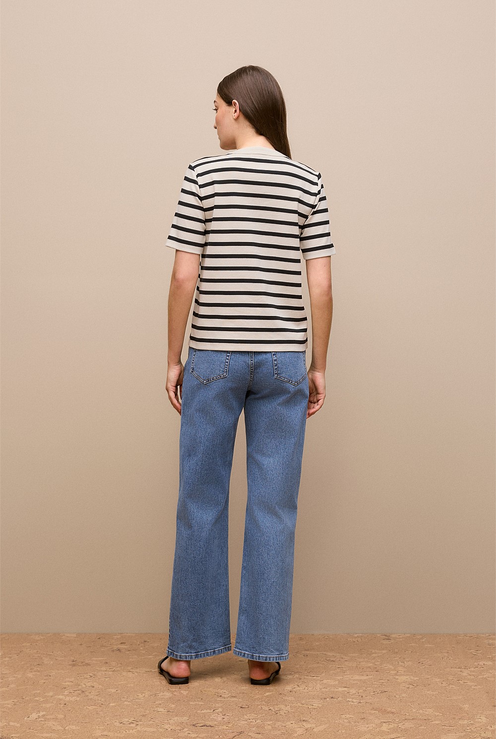 Stripe Rib Button Through Top