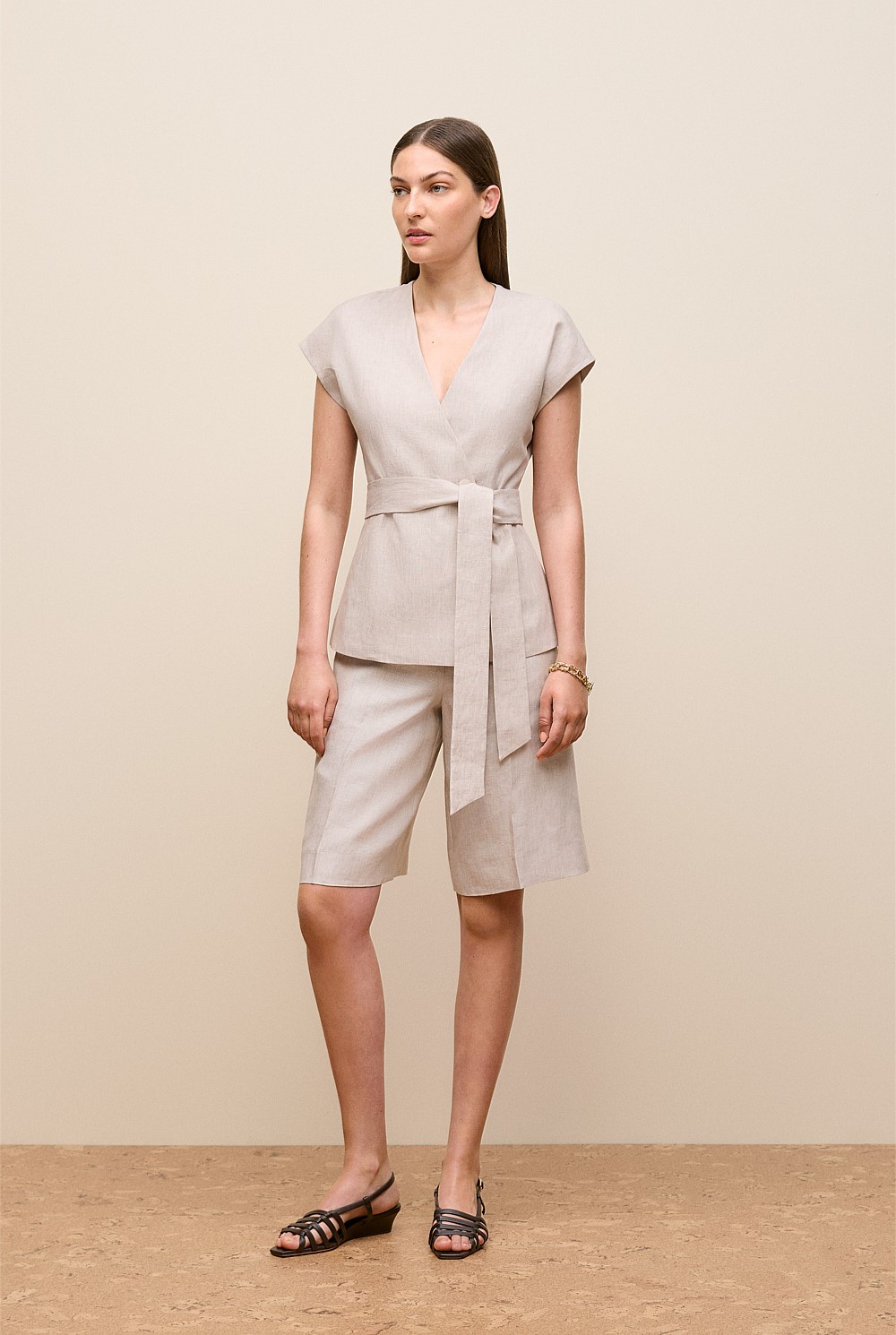 Yarn Dyed Linen Cap Sleeve Vest