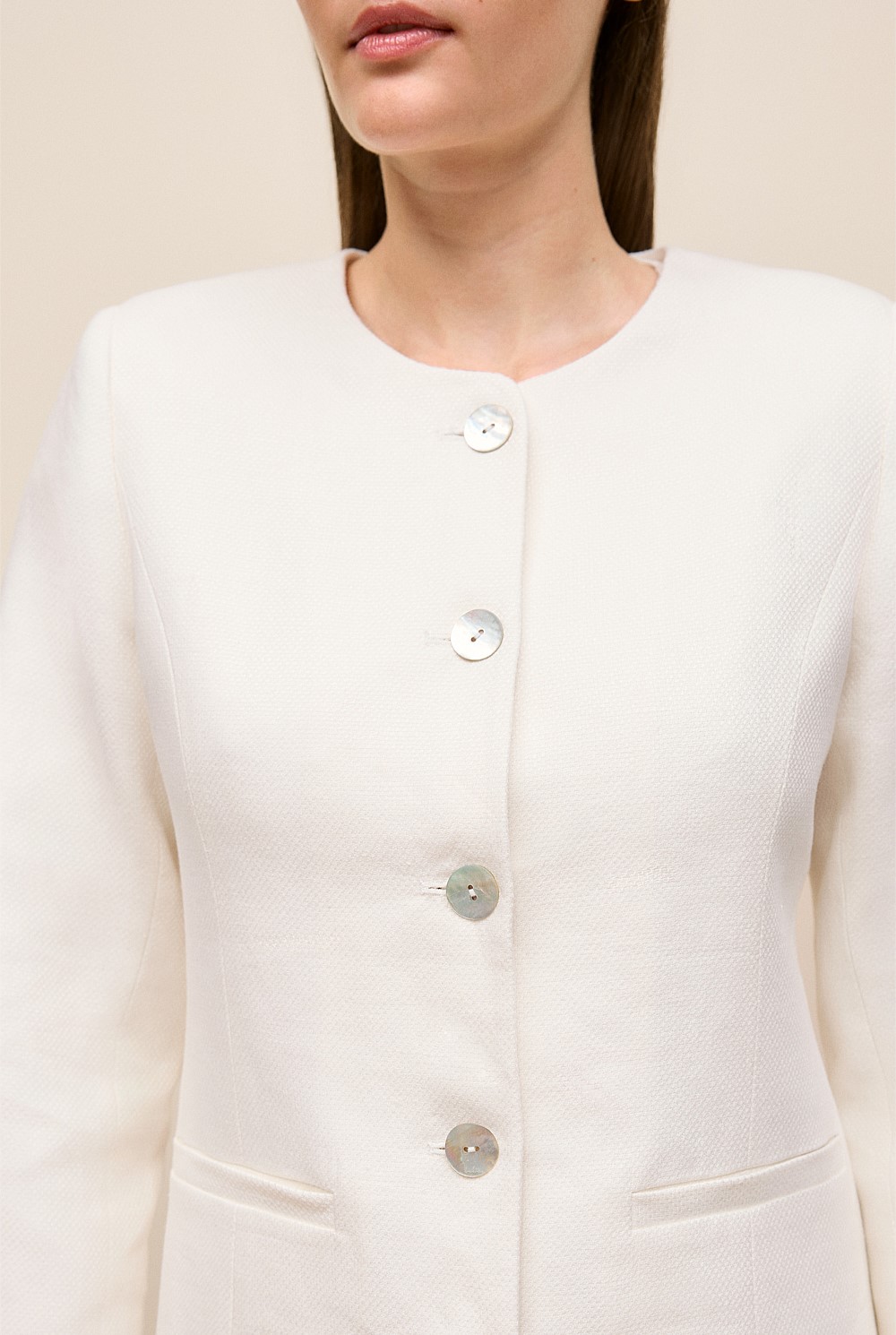 Basketweave Linen Collarless Jacket