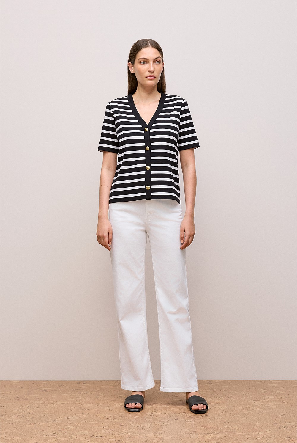 Stripe Rib Button Through Top