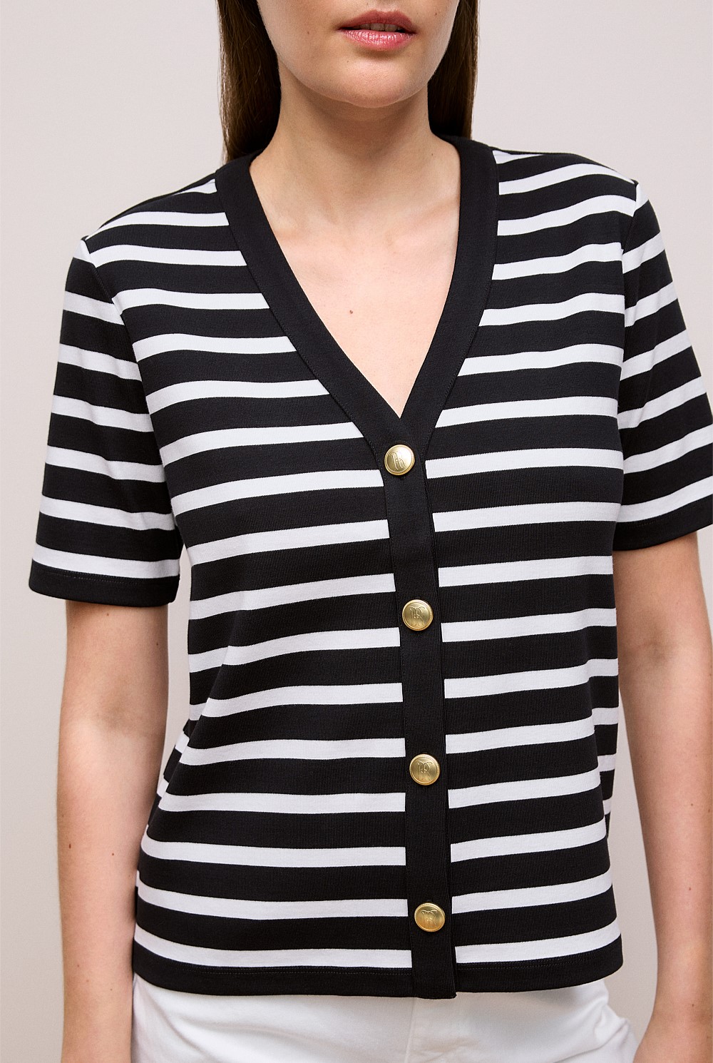 Stripe Rib Button Through Top