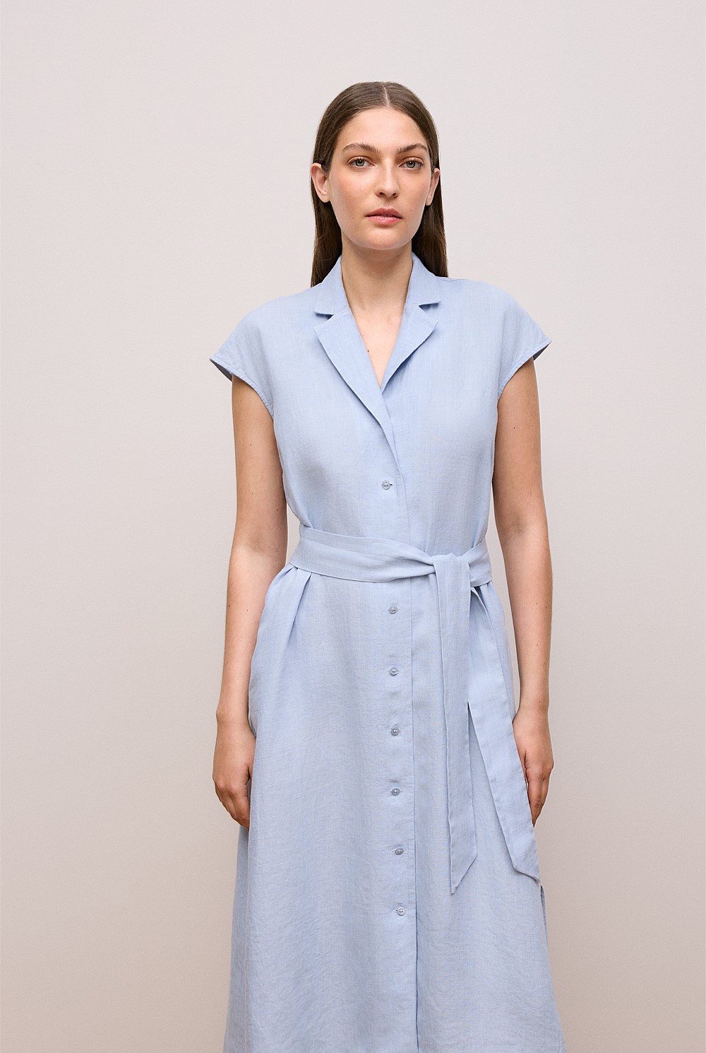 Linen Cap Sleeve Shirt Dress
