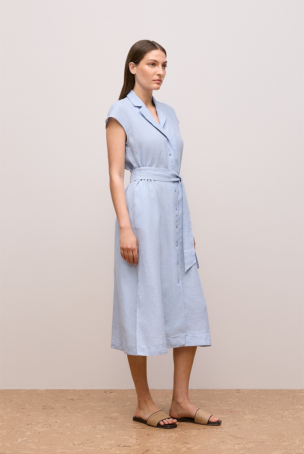 Linen Cap Sleeve Shirt Dress