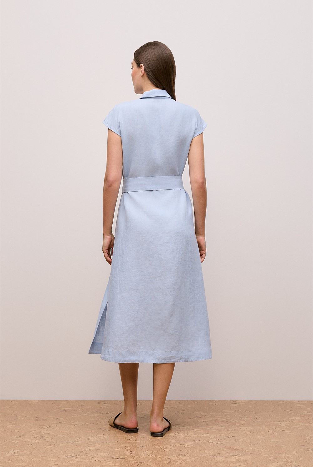Linen Cap Sleeve Shirt Dress