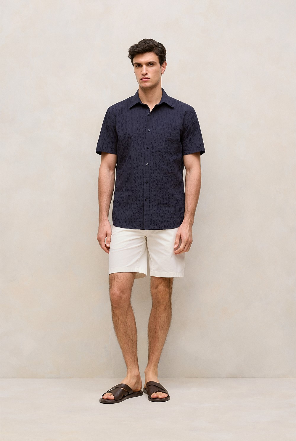 Regular Fit Seersucker Stripe Pocket Shirt