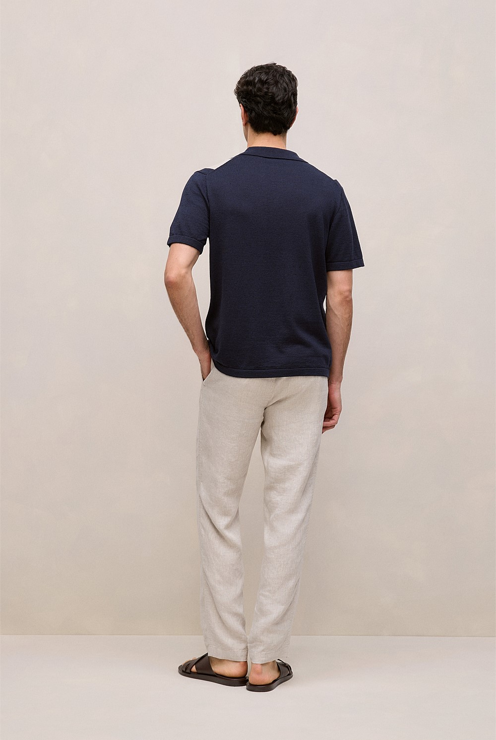 Linen Cotton Stripe Intarsia Knit Shirt