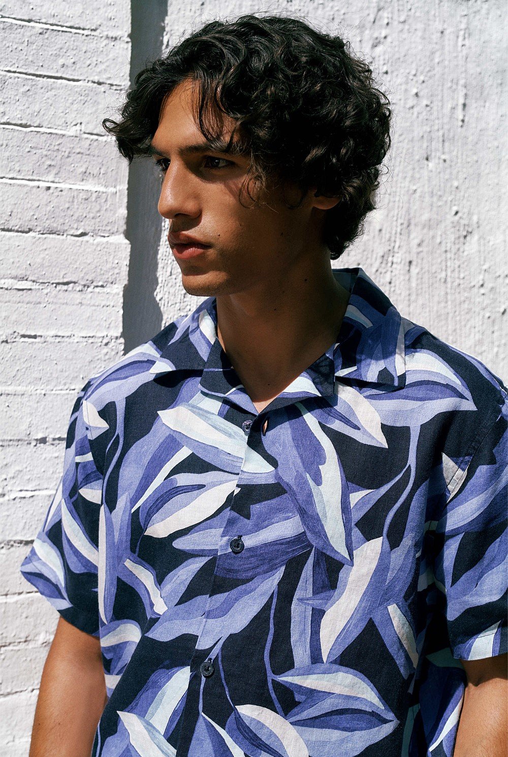 Painted Leaf Linen Camp Shirt
