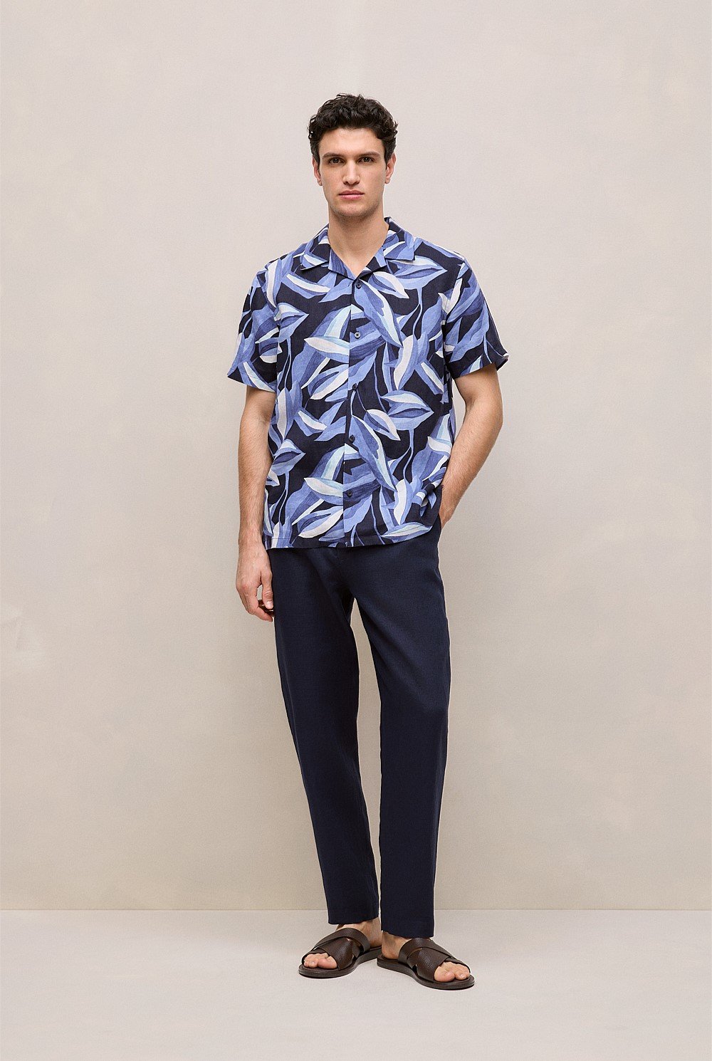 Painted Leaf Linen Camp Shirt