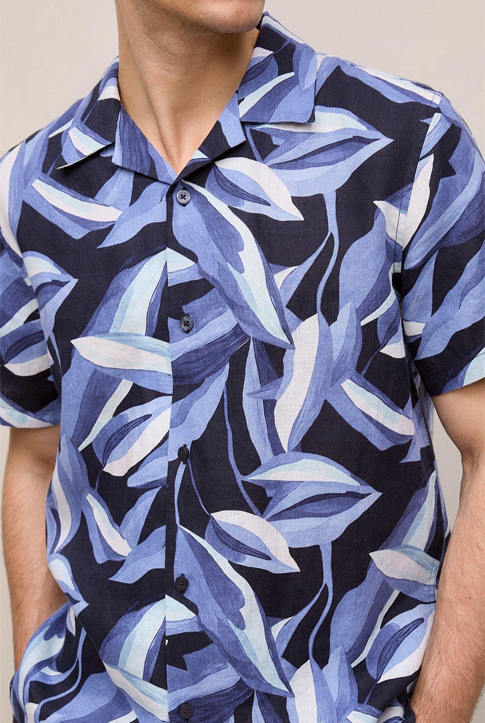 Painted Leaf Linen Camp Shirt