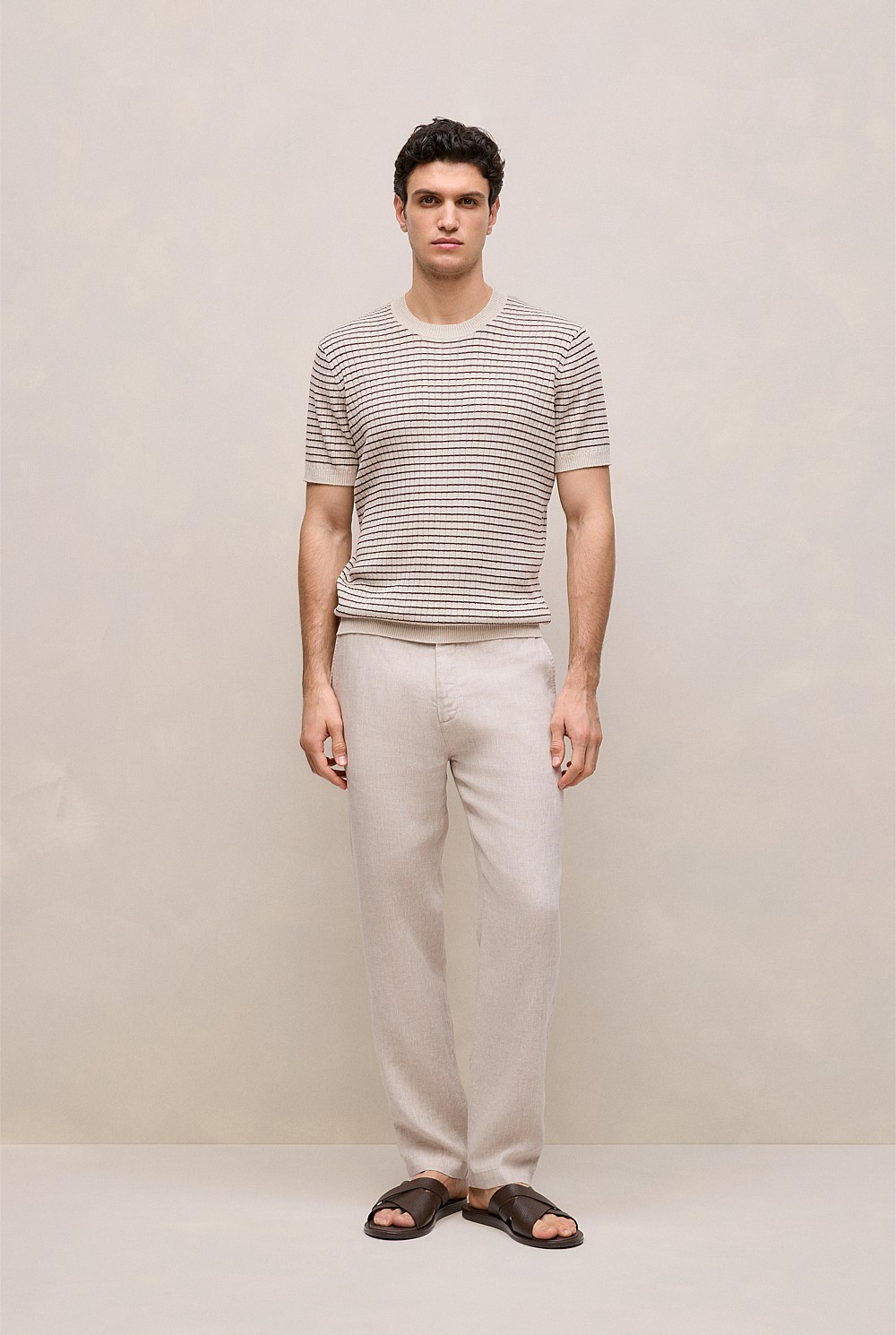 Linen Cotton Rib Stripe Knit T-shirt