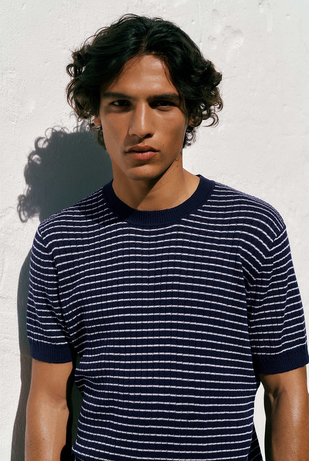 Linen Cotton Rib Stripe Knit T-shirt