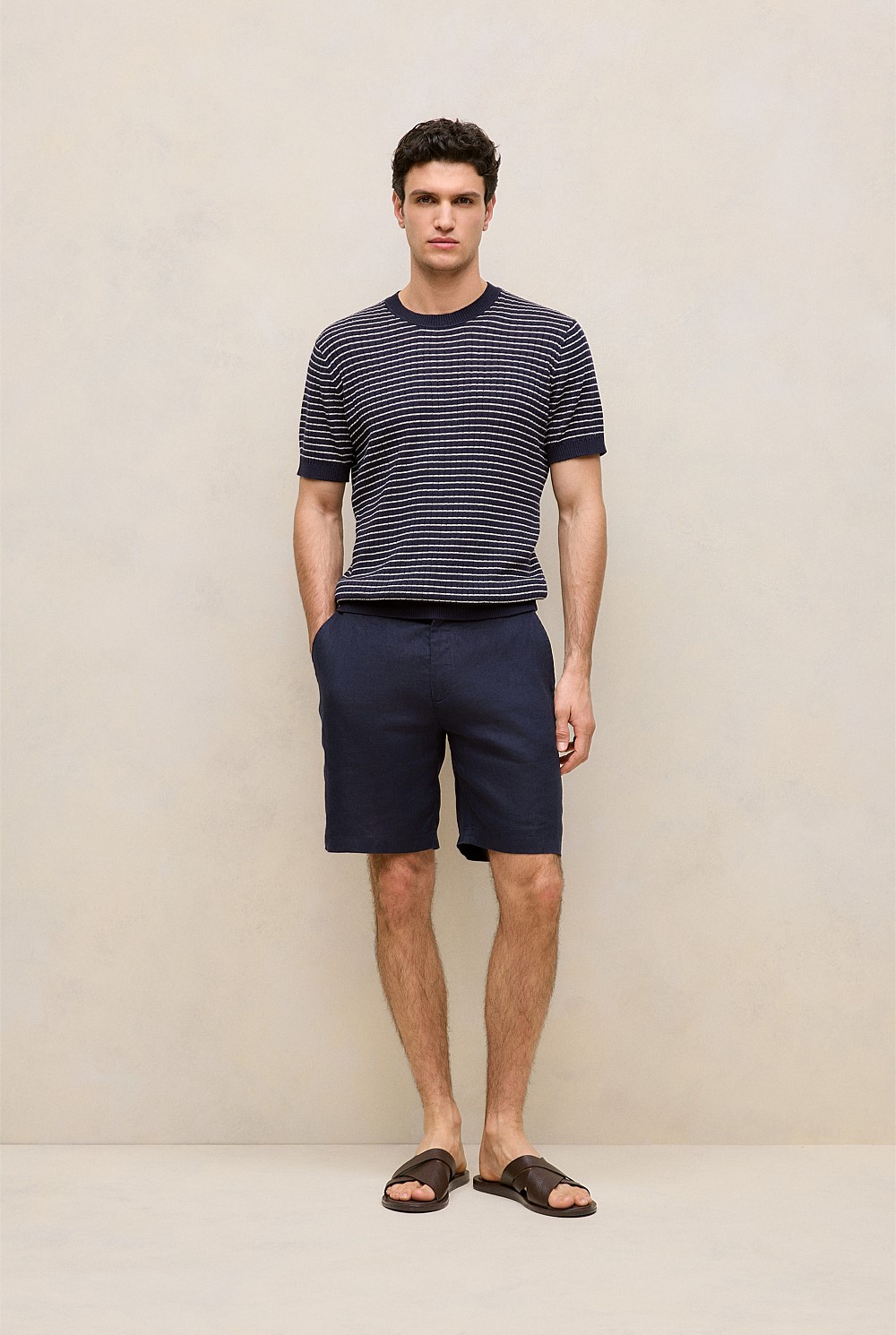 Linen Cotton Rib Stripe Knit T-shirt
