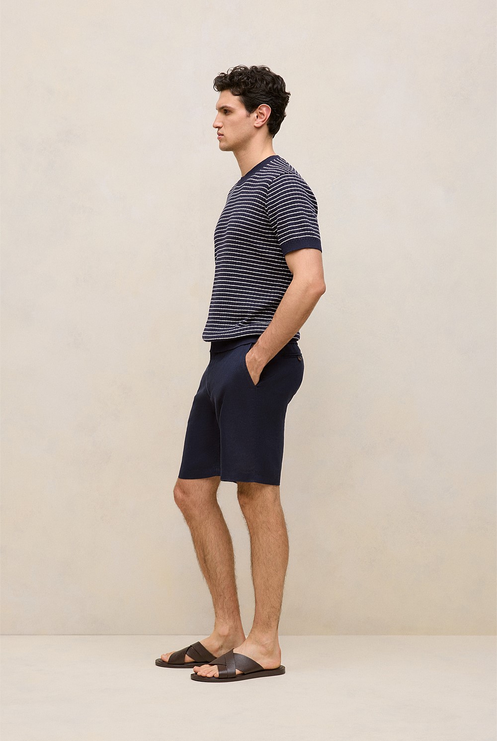 Linen Cotton Rib Stripe Knit T-shirt