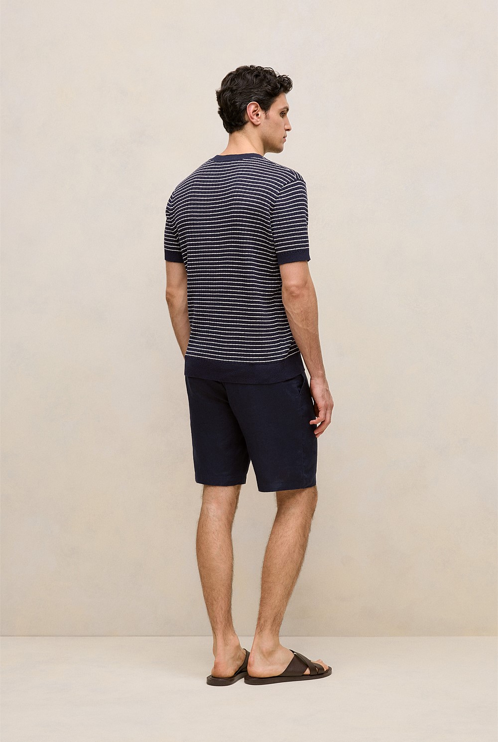 Linen Cotton Rib Stripe Knit T-shirt