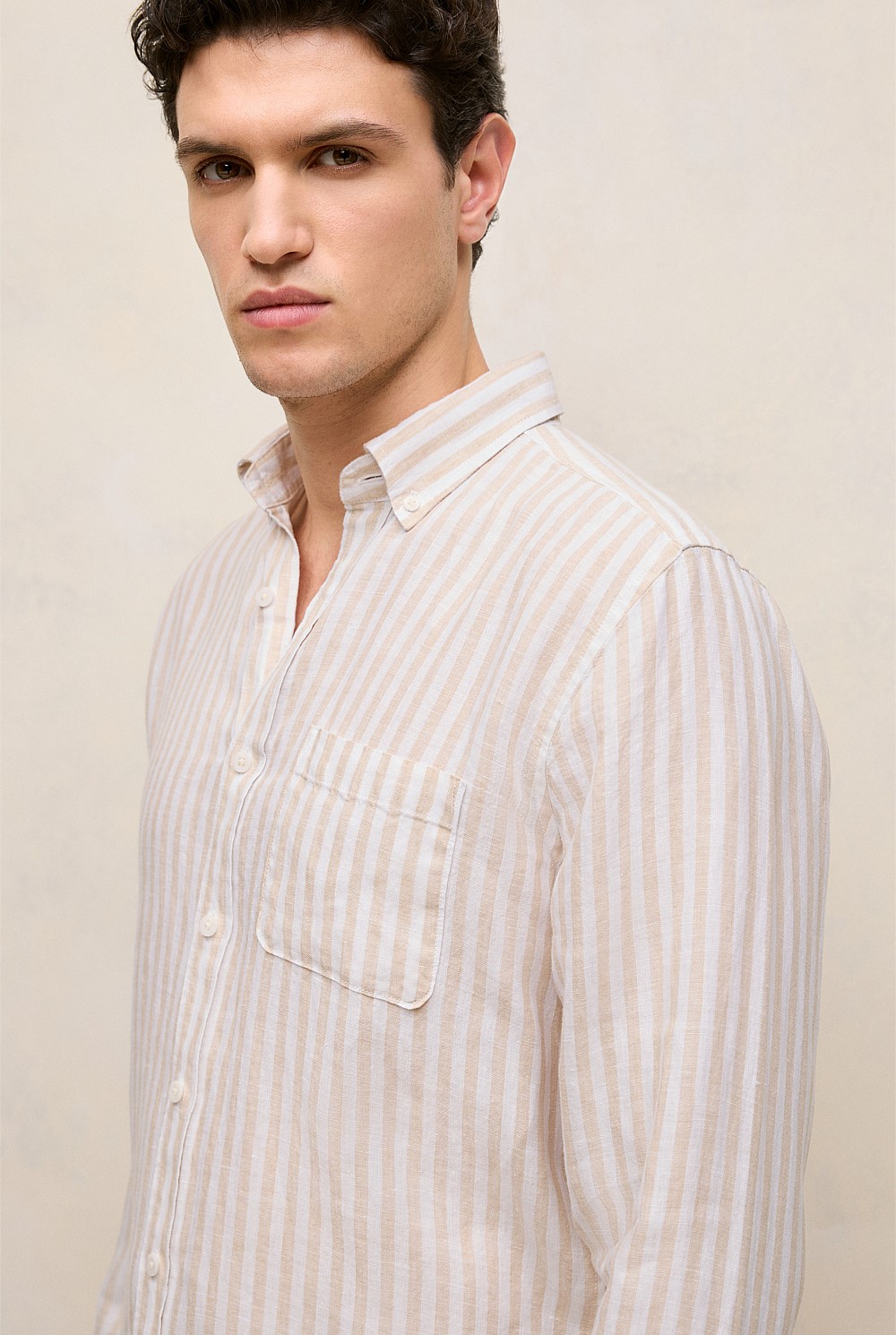 Regular Fit Linen Bengal Stripe Shirt