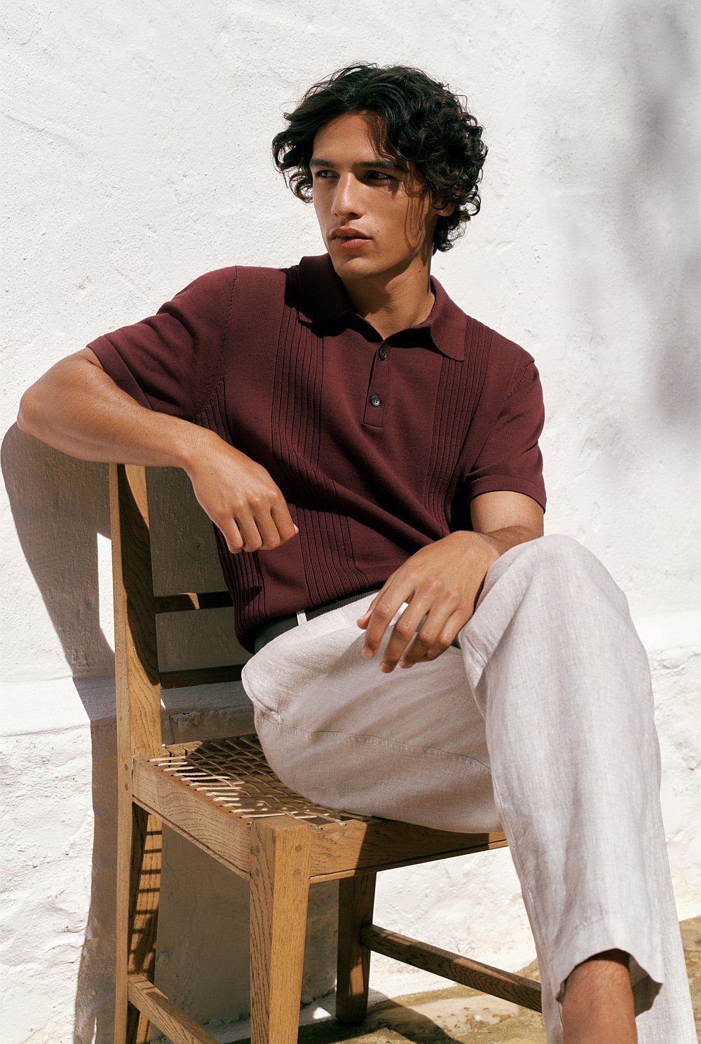 Mercerised Cotton Rib Detail Knit Polo