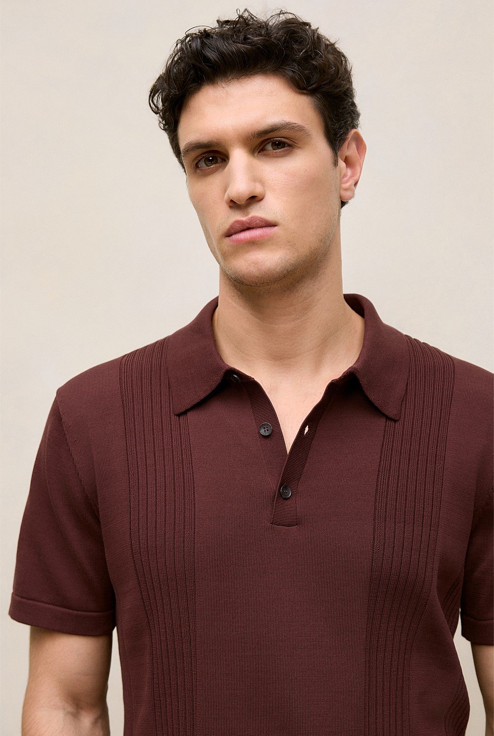 Mercerised Cotton Rib Detail Knit Polo