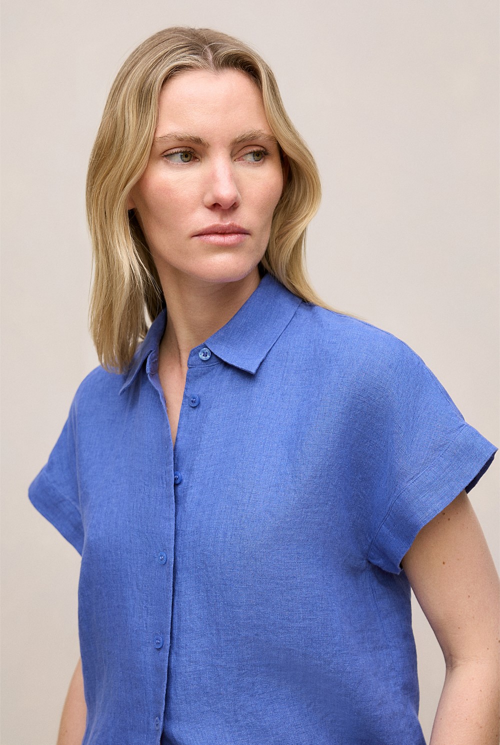 Delave Linen Cap Sleeve Shirt