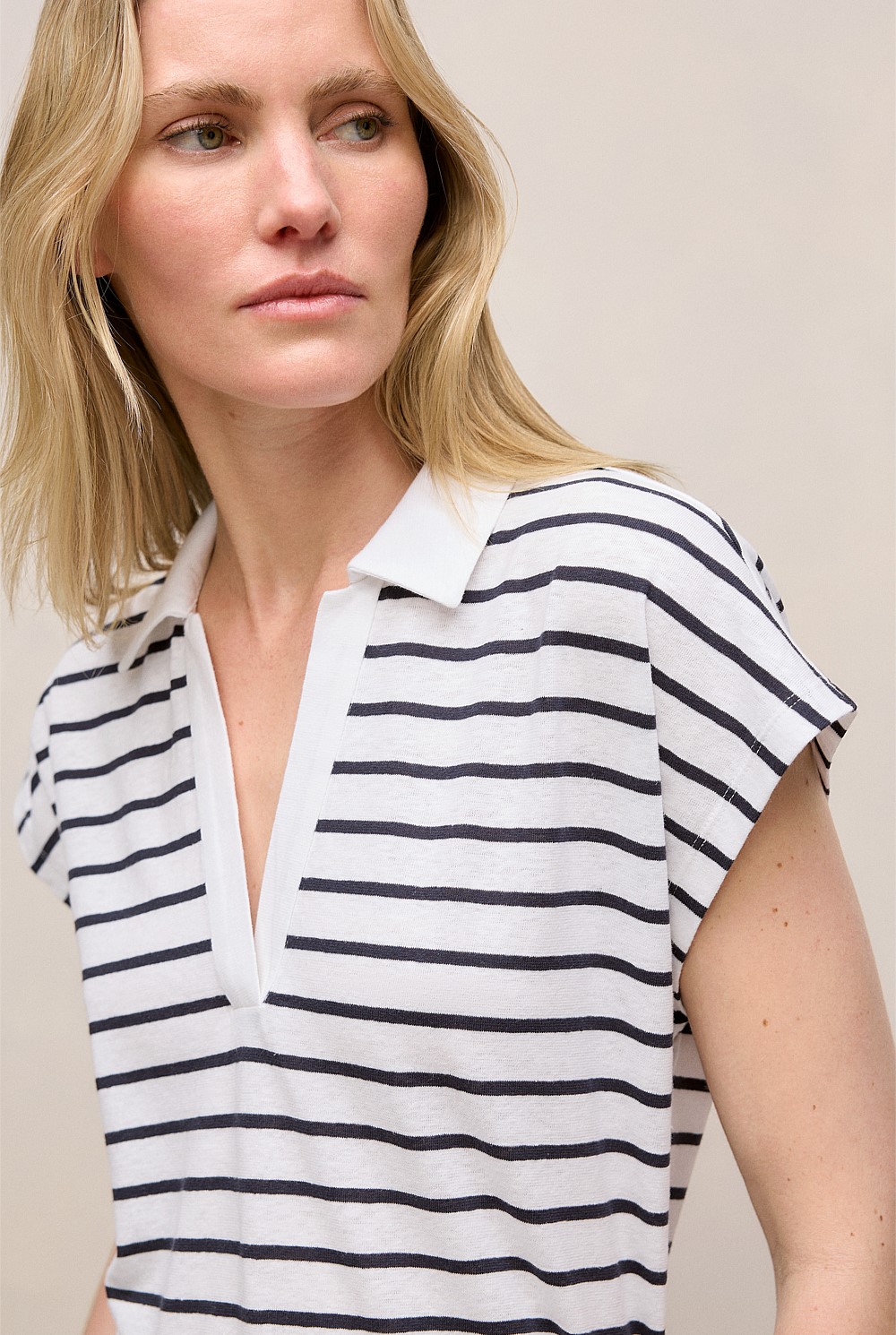 Linen Cotton Jersey Stripe Polo