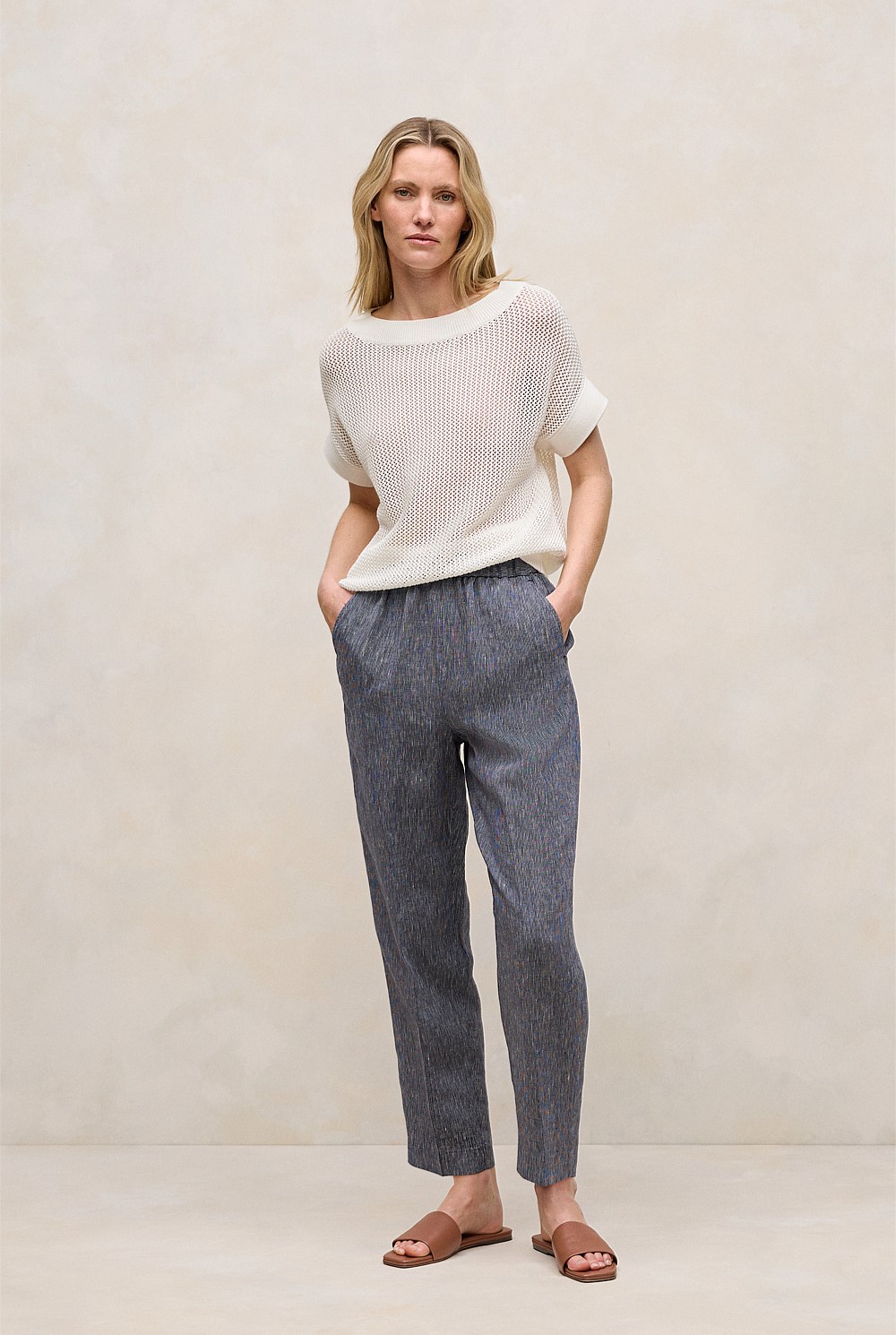 Linen End On End Stripe Relaxed Pant