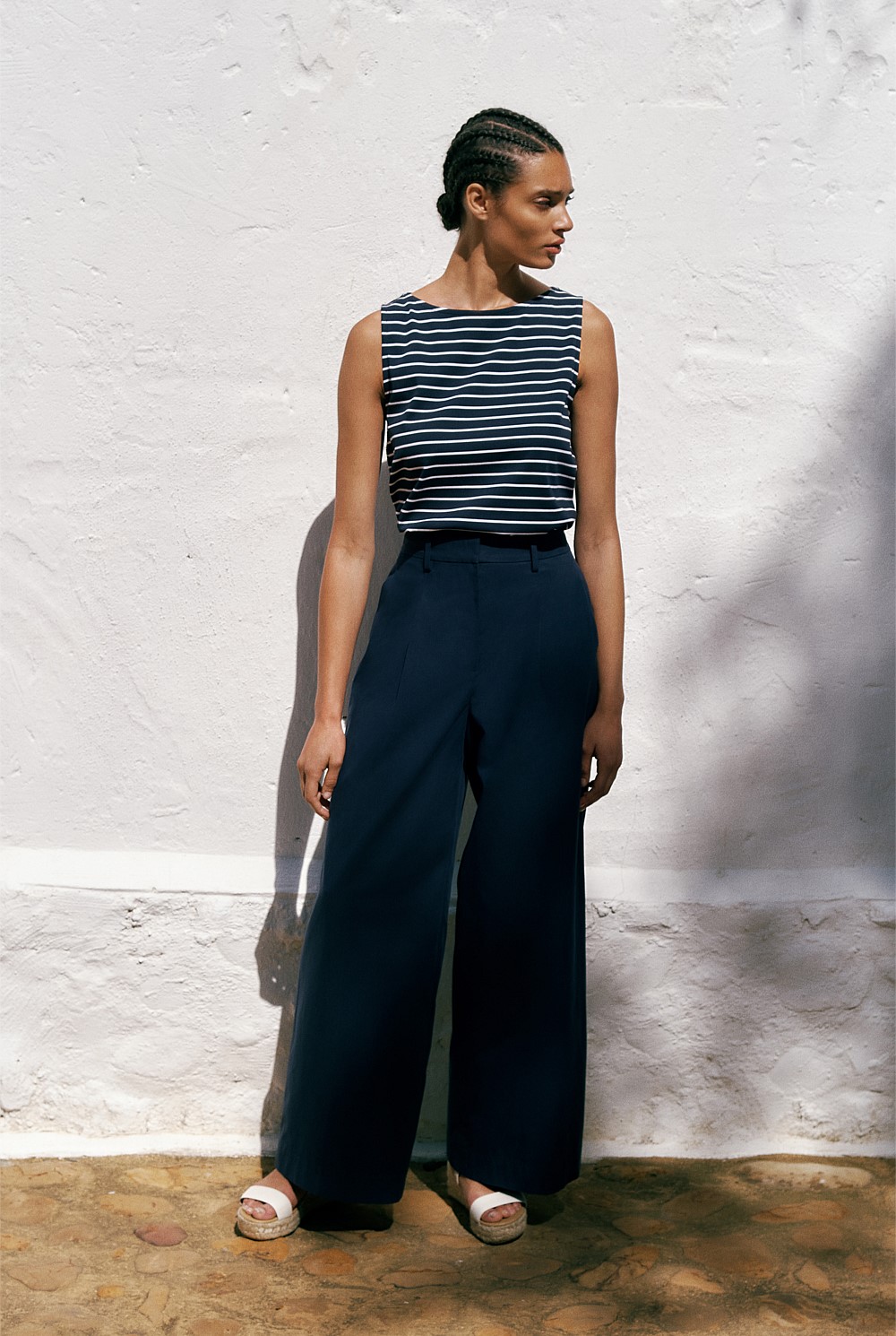 Cotton Blend Tailored Wide Leg Pant