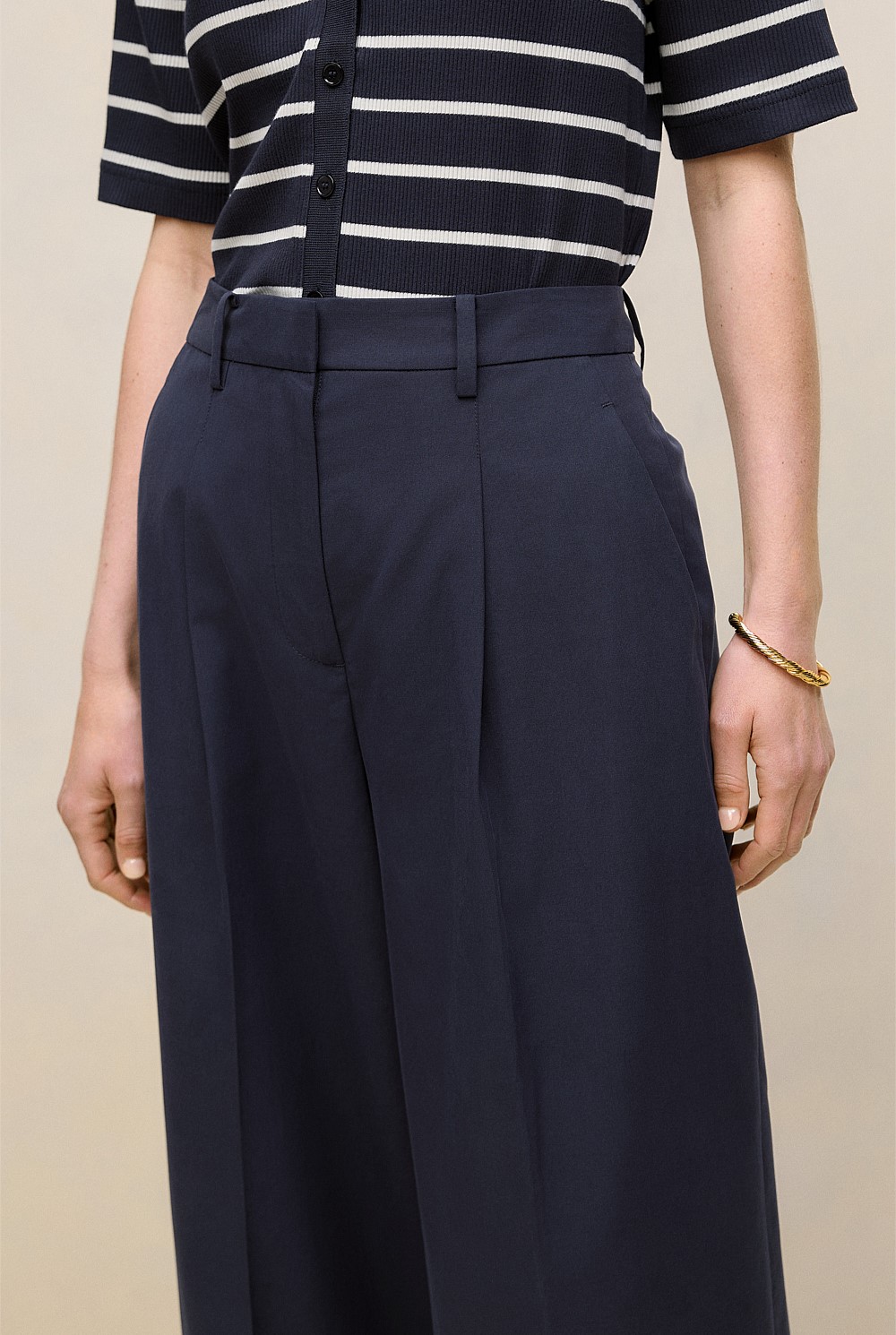 Cotton Blend Tailored Wide Leg Pant