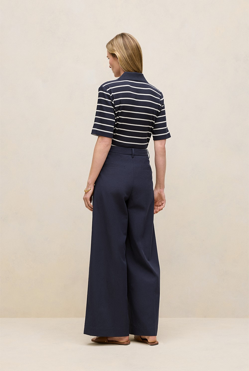 Cotton Blend Tailored Wide Leg Pant