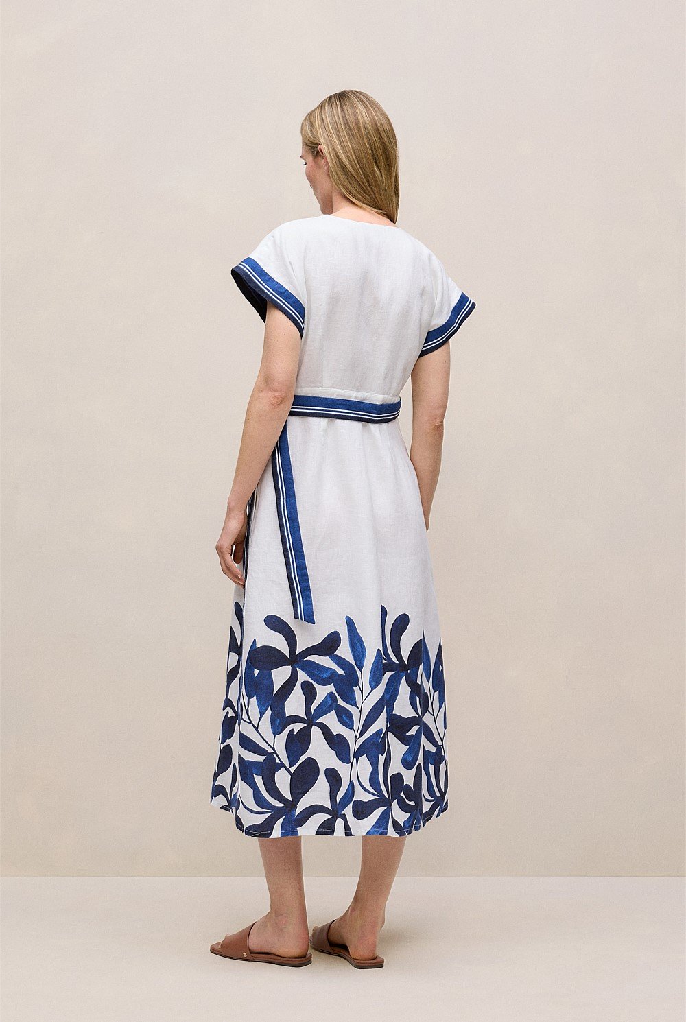 Marea Border Stripe Linen Wrap Dress