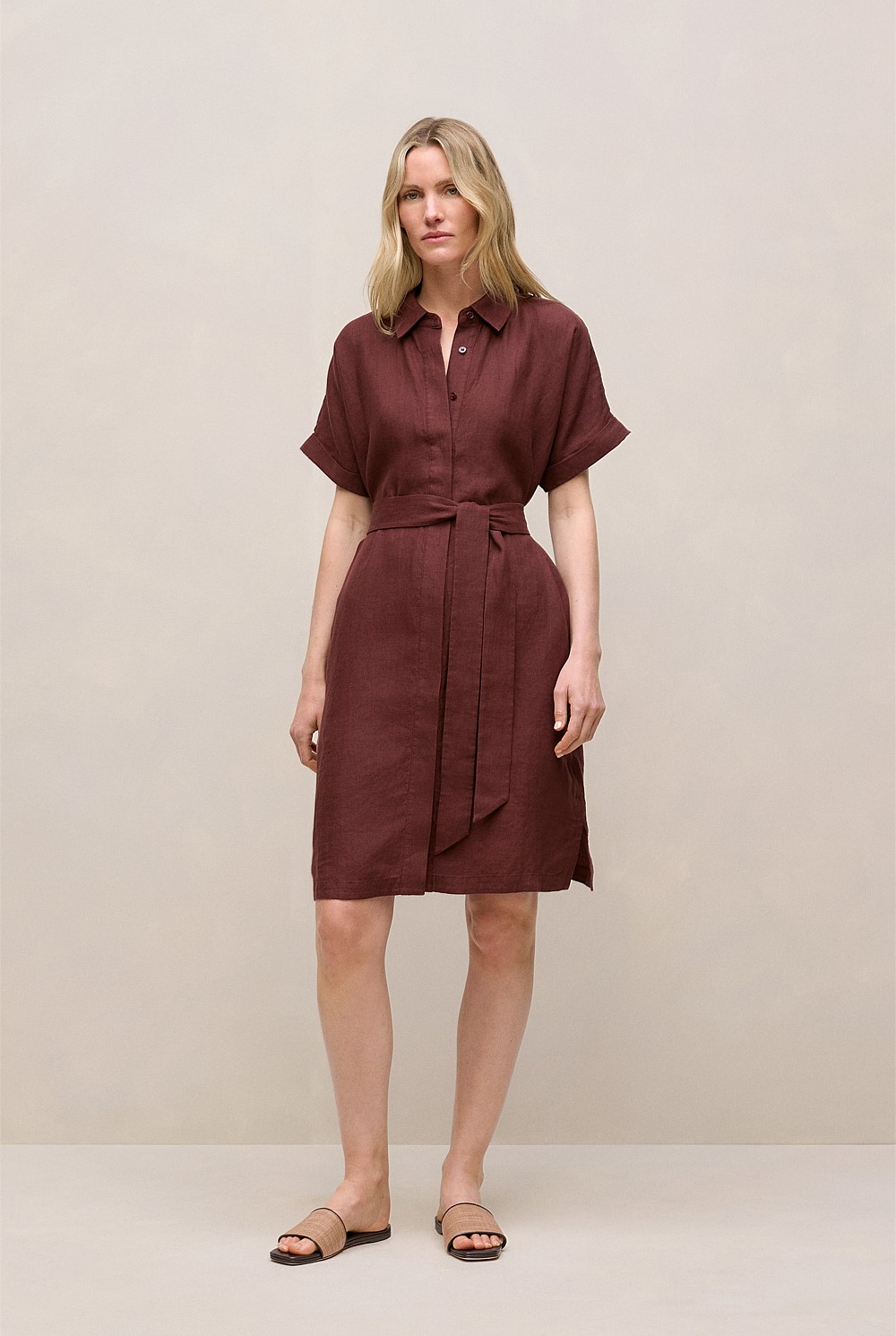 Delave Linen Short Sleeve Shirt Dress