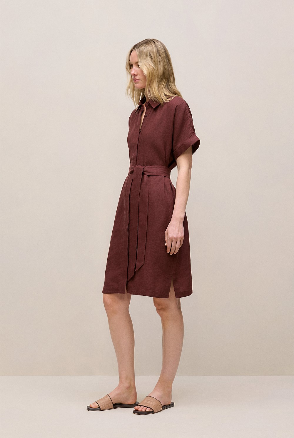Delave Linen Short Sleeve Shirt Dress
