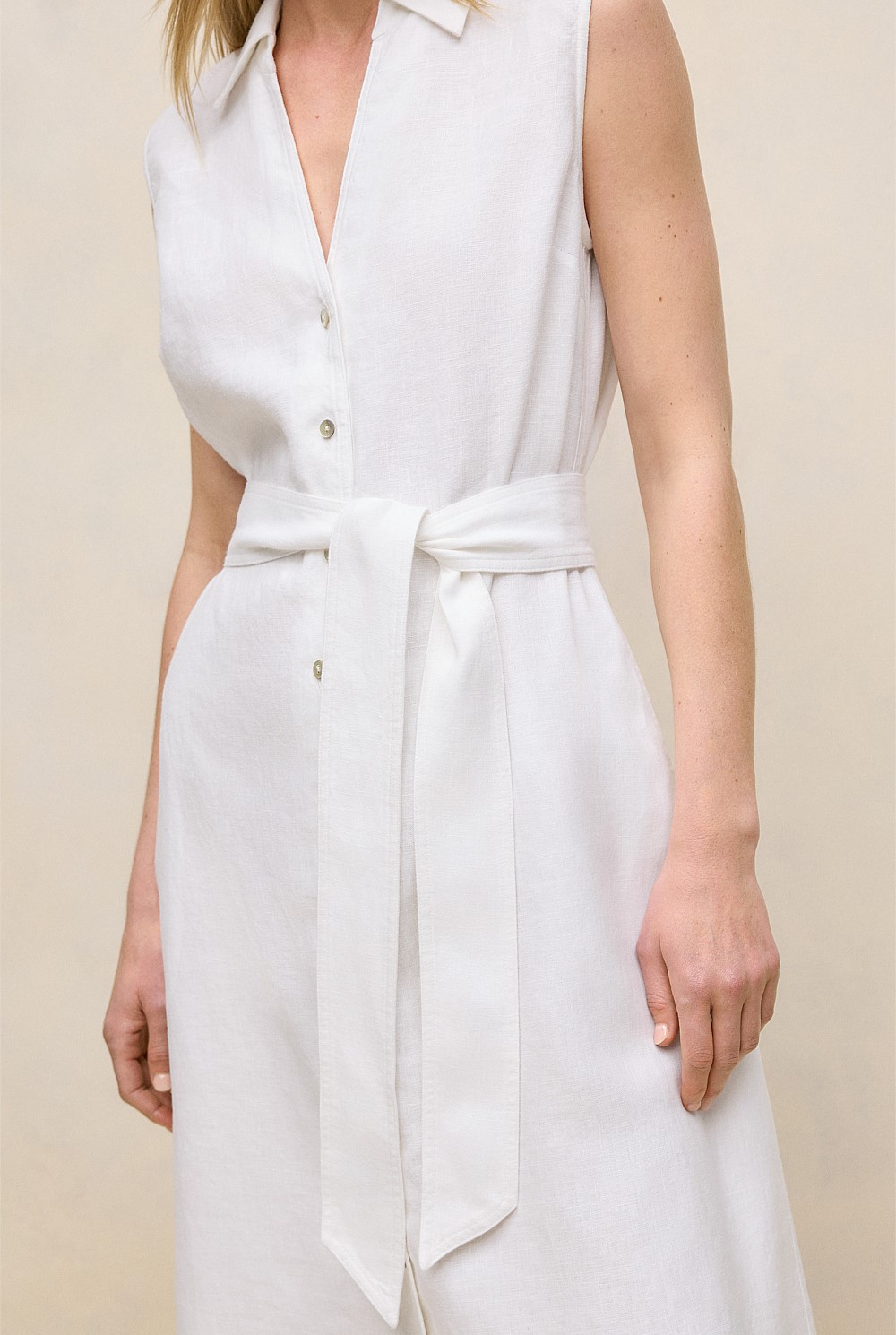 Linen Sleeveless Shirt Dress