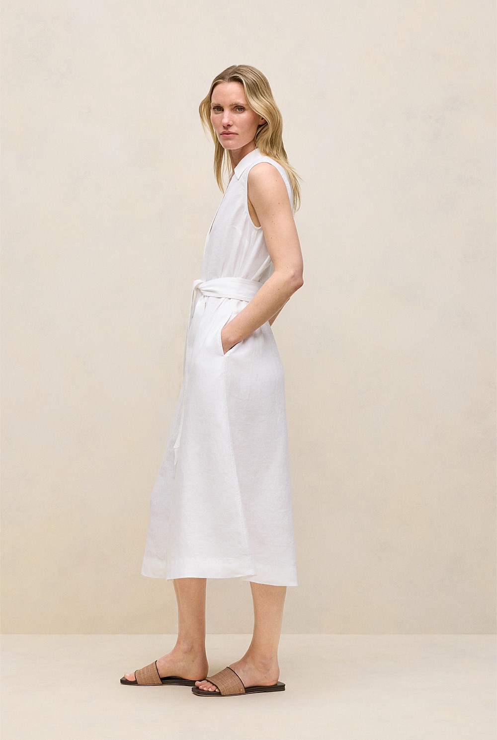 Linen Sleeveless Shirt Dress